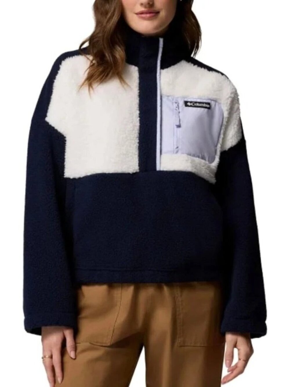 NWT Columbia Women's M Navy/White Pullover Fleece Jacket Color Block